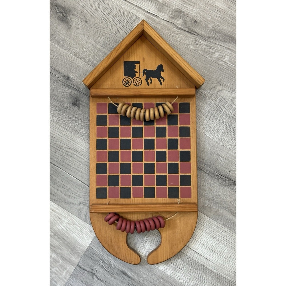 Vtg. FOLK ART CHECKERS BOARD GAME Handcrafted Cottagecore Wall decor